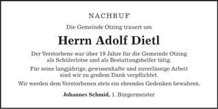Traueranzeige Adolf Dietl