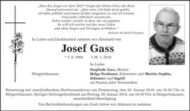 Traueranzeige Josef Gass