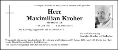 Traueranzeige Maximilian Kroher