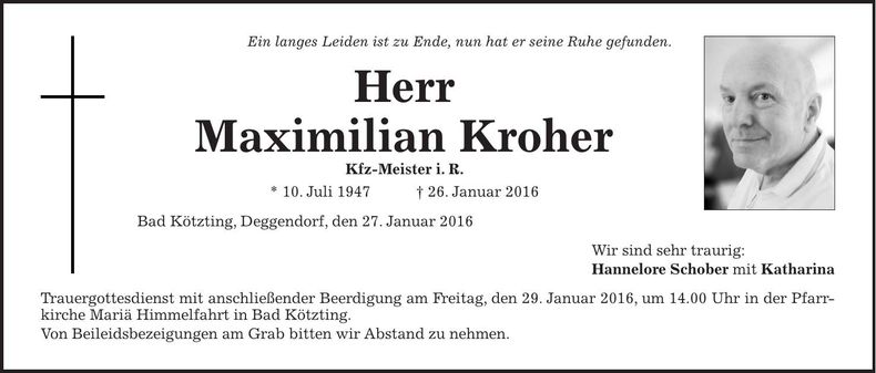 Traueranzeige Maximilian Kroher