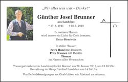 Traueranzeige Günther Josef Brunner