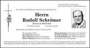 Traueranzeige Rudolf Schrömer