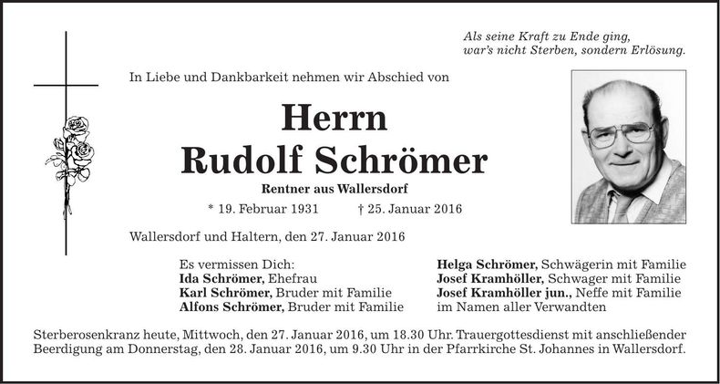 Traueranzeige Rudolf Schrömer