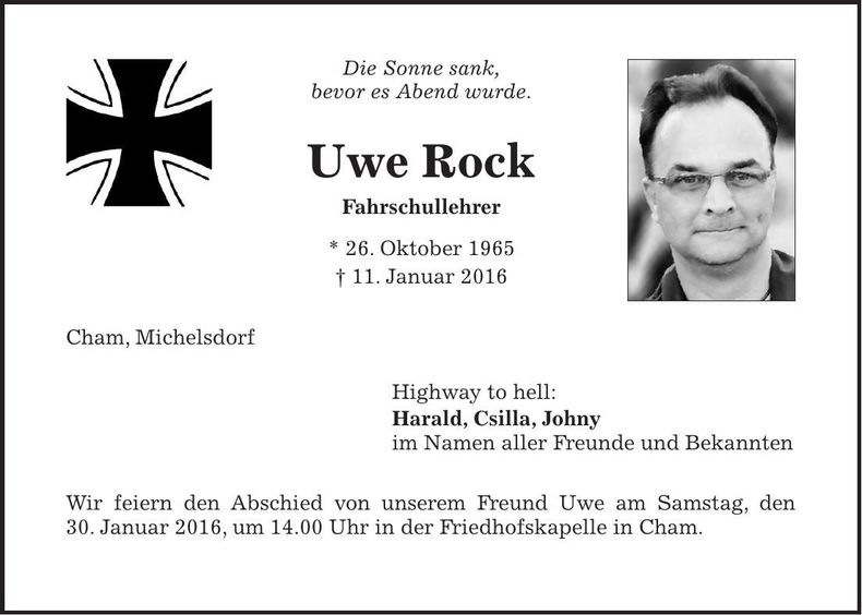 Traueranzeige Uwe Rock