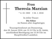 Traueranzeige Theresia Marzian
