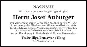 Traueranzeige Josef Auburger
