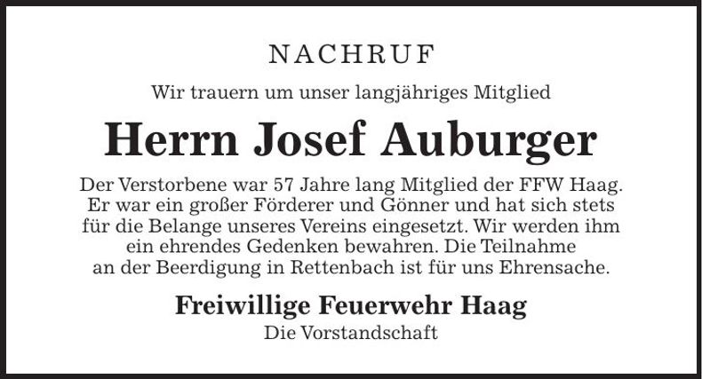 Traueranzeige Josef Auburger