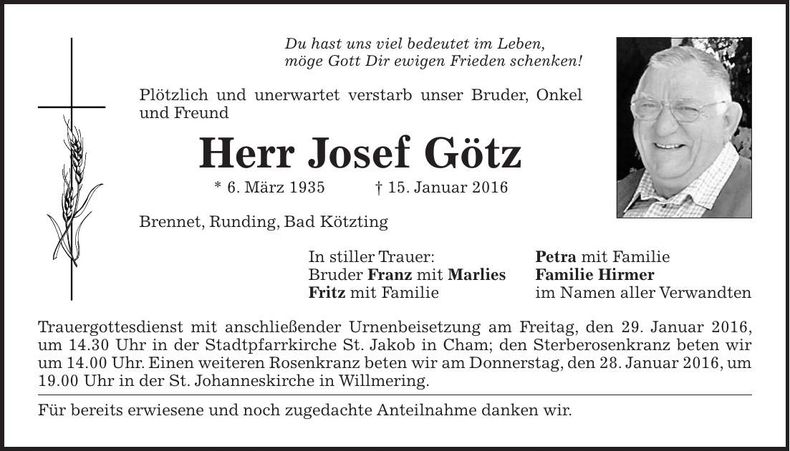 Traueranzeige Josef Götz