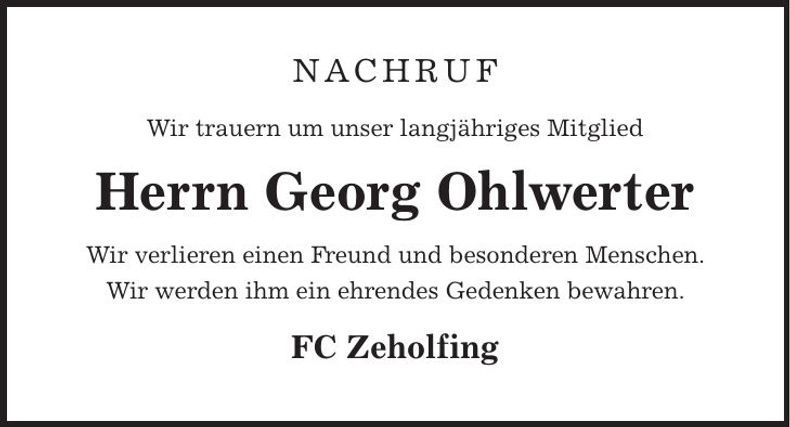 Traueranzeige Georg Ohlwerter