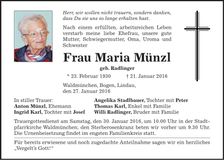 Traueranzeige Maria Münzl