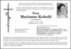 Traueranzeige Marianne Kobold
