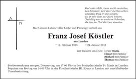 Traueranzeige Josef Köstler