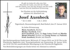 Traueranzeige Josef Axenbeck