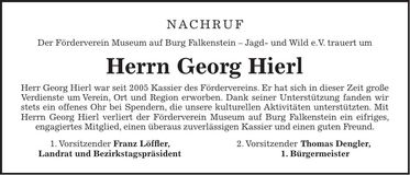 Traueranzeige Georg Hierl