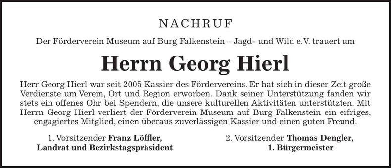 Traueranzeige Georg Hierl