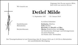 Traueranzeige Detlef Milde