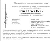 Traueranzeige Theres Denk