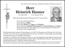 Traueranzeige Heinrich Hauner
