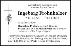 Traueranzeige Ingeborg Frohnholzer