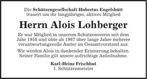 Traueranzeige Alois Lohberger