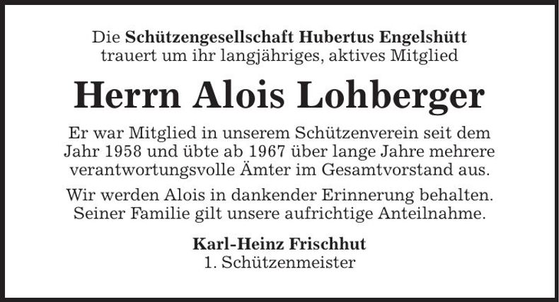 Traueranzeige Alois Lohberger