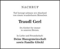 Traueranzeige Traudl Gerl