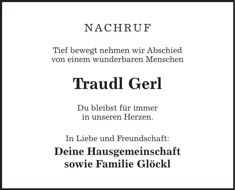Traueranzeige Traudl Gerl