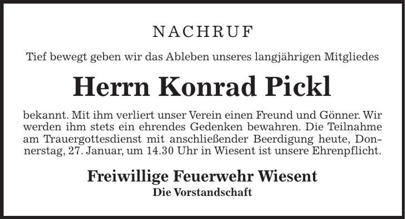 Traueranzeige Konrad Pickl