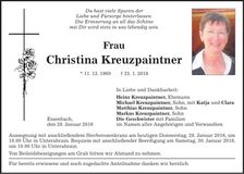 Traueranzeige Christina Kreuzpaintner