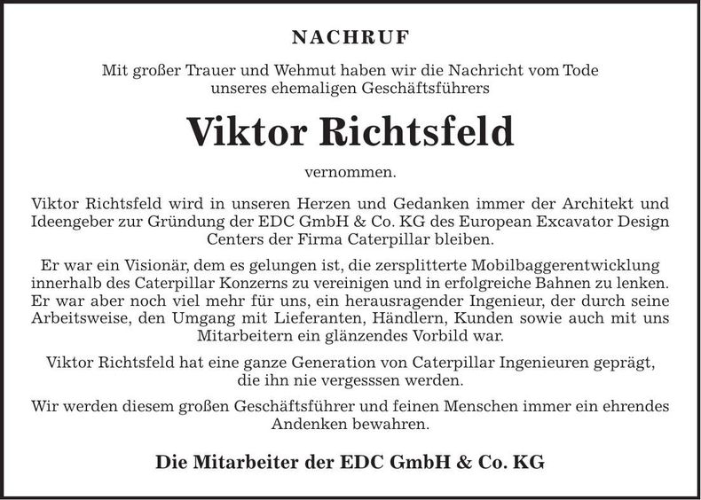 Traueranzeige Viktor Richtsfeld