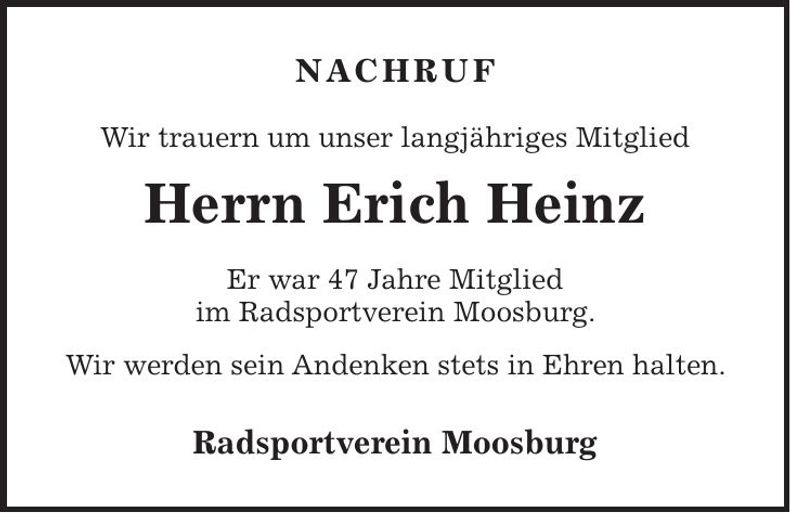 Traueranzeige Erich Heinz
