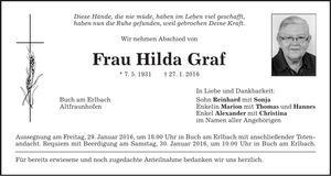 Traueranzeige Hilda Graf
