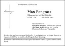 Traueranzeige Max Pongratz