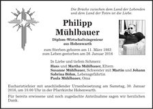 Traueranzeige Philipp Mühlbauer