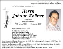 Traueranzeige Johann Kellner