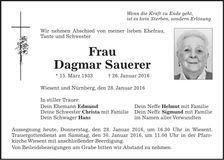 Traueranzeige Dagmar Sauerer