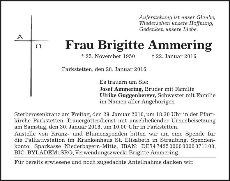 Traueranzeige Brigitte Ammering