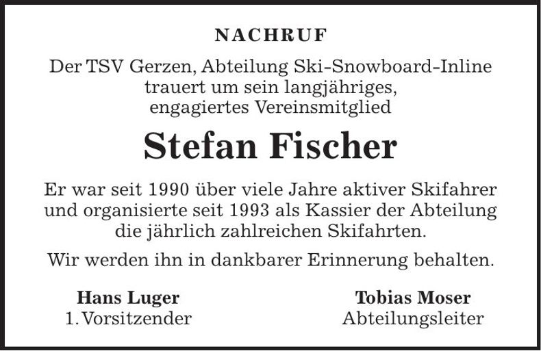 Traueranzeige Stefan Fischer