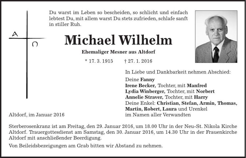 Traueranzeige Michael Wilhelm