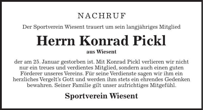 Traueranzeige Konrad Pickl