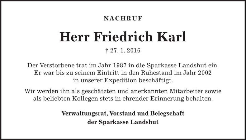 Traueranzeige Karl Friedrich