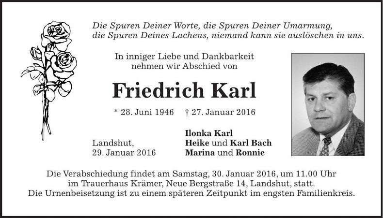 Traueranzeige Friedrich Karl
