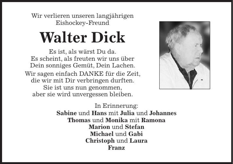 Traueranzeige Walter Dick