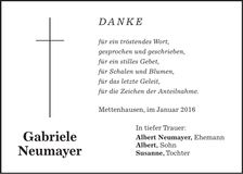 Traueranzeige Gabriele Neumayer