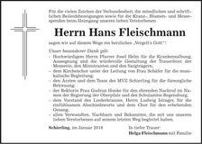 Traueranzeige Hans Fleischmann