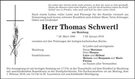 Traueranzeige Thomas Schwertl