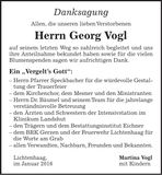 Traueranzeige Georg Vogl