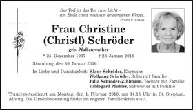 Traueranzeige Christine (Christl) Schröder