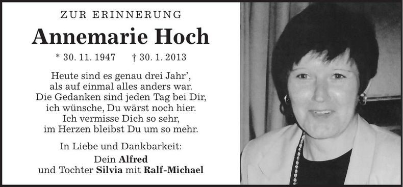Traueranzeige Anne Hoch