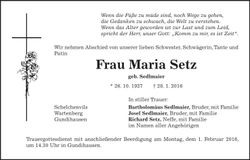 Traueranzeige Maria Setz